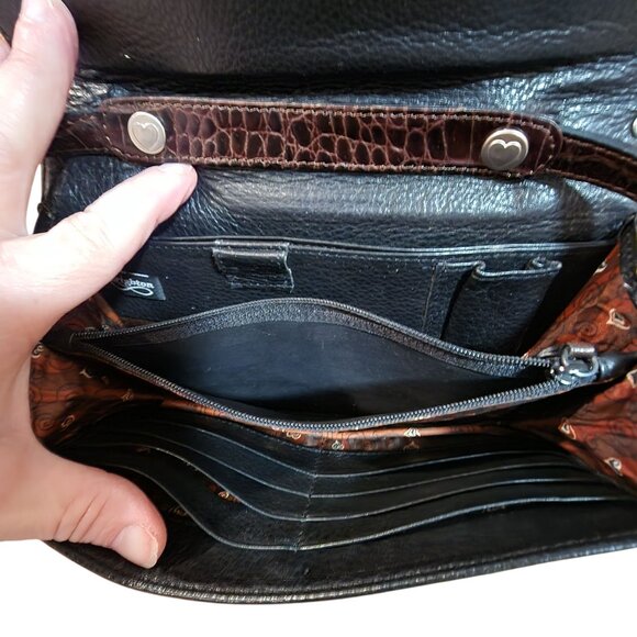 Brighton Crocodile Embossed Leather Crossbody Purse With Silver Accents & Adjust - Picture 6 of 7